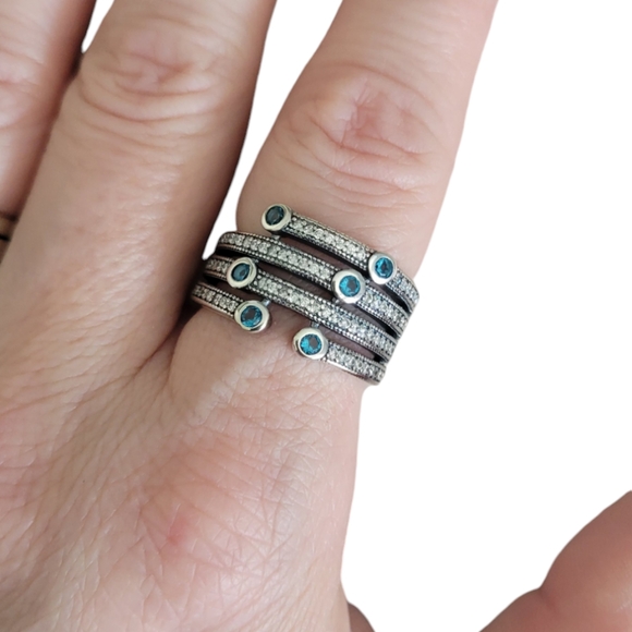 Sterling Silver 925 Stack Ring with Jade Green Stones, Size 7, 8 - Picture 5 of 5